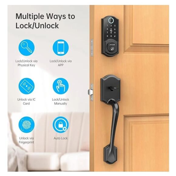 Front Door Lock Set with Handle Fingerprint Keyless Entry Smart Deadbolt - Picture 2 of 9